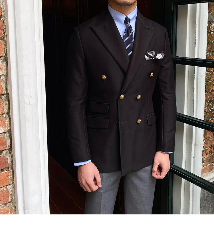 Blazer británico para hombre, moda para hombre, doble botonadura, ajustado, de color liso, informal, masculino 