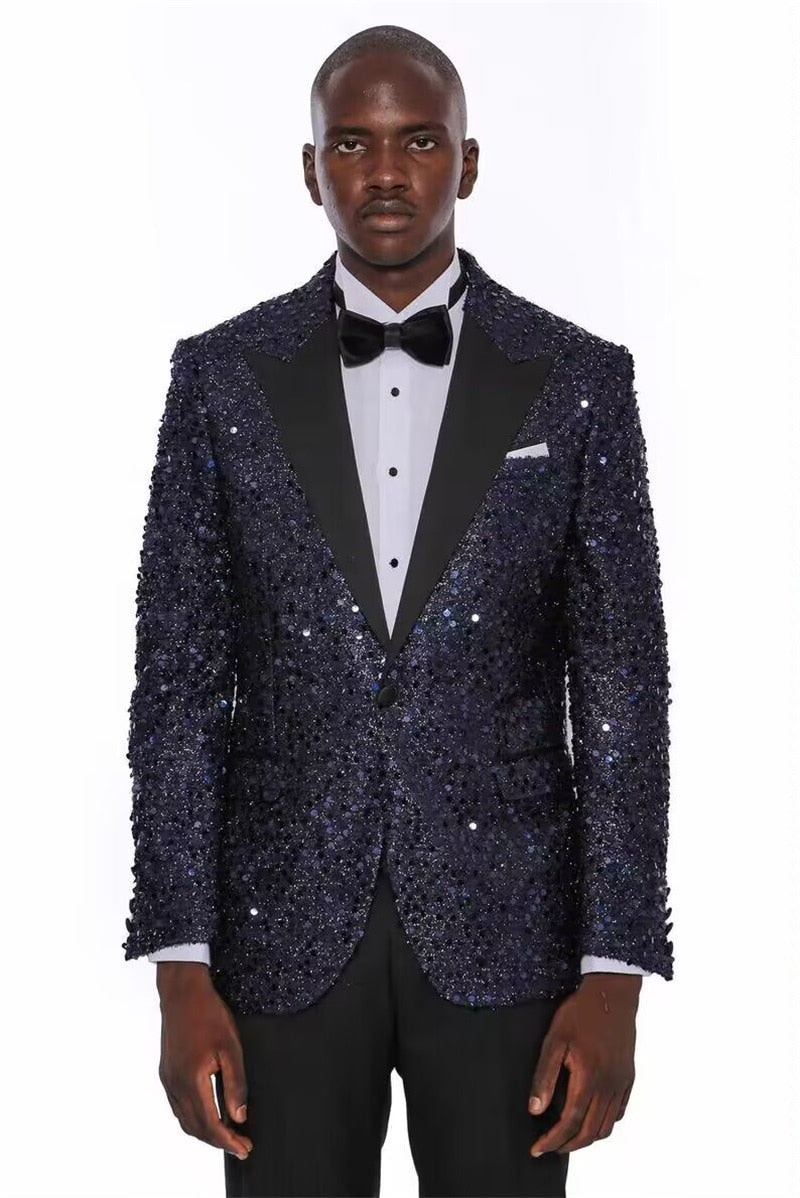 Traje de hombre con lentejuelas de lujo, conjunto de 2 piezas de blazer y pantalón, esmoquin formal para novio de boda, chaqueta brillante de 2 piezas, abrigo. 