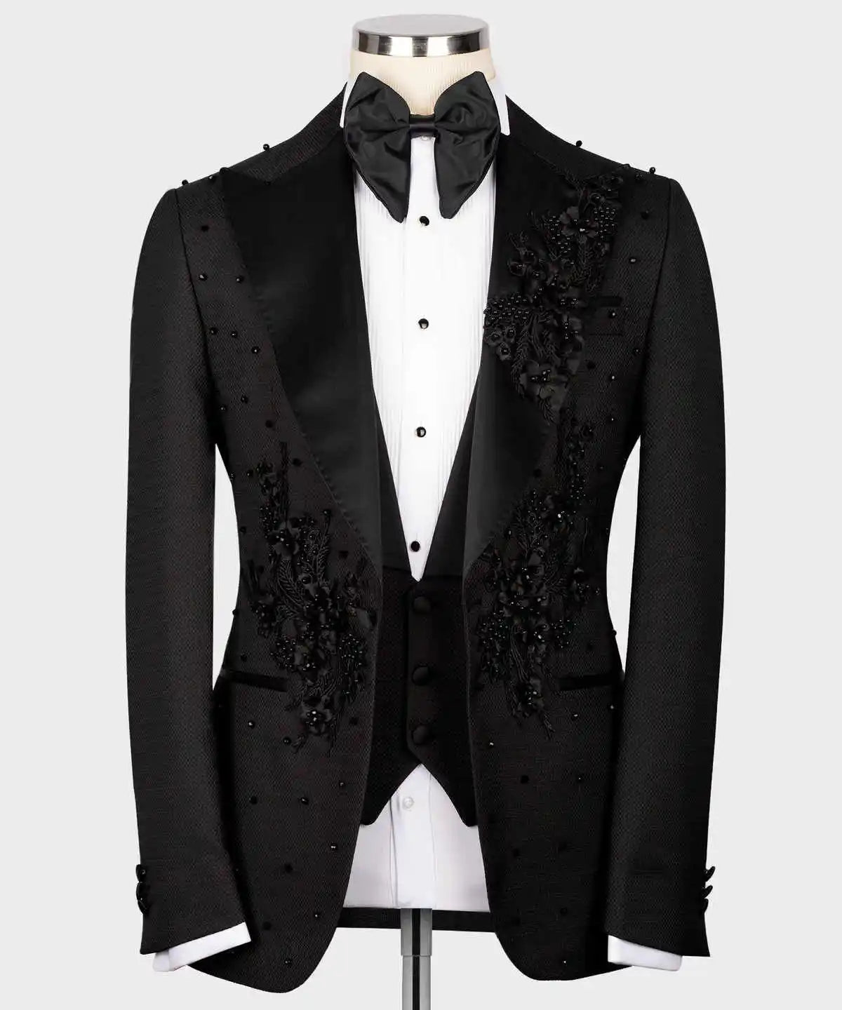 Ensemble de costume smoking 3 pièces pour homme, perles faites à la main, coupe ajustée, personnalisé, mode marié, mariage, formel, sur mesure, veste, gilet, pantalon
