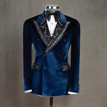 Luxury Prom Blazer Beaded Double Breasted Velvet Smoking Beaded Wedding Suit Jacket for Men 1 Piece Prom Party Male Jacket