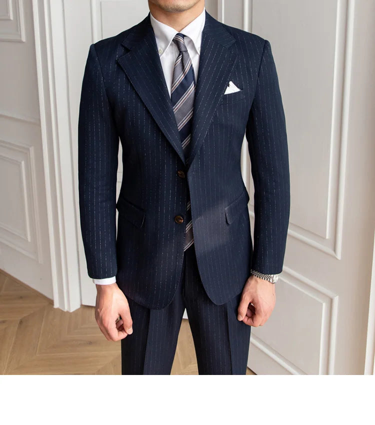 Traje de novio a rayas brillantes para banquete, para hombre, de un solo pecho, de 2 piezas, para fiesta de boda, entallado, para hombre