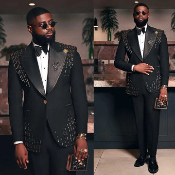 Shiny Beaded Mens Suits with Crytal Shawl Lapel Wedding Groom Tuxedos Male Prom Blazer 2 Pieces Party Traje Hombre Customized