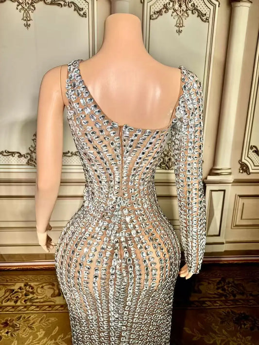 Sexy Pink Mesh Party Dress Hollow Out Sleeveless Prom Gowns Pageant Dinner Night Wear for Women High Slit Performance Costumes