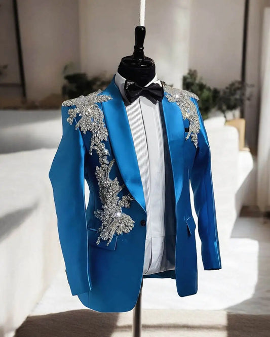 Luxury Men's Suit Coat Shawl Lapel Tuxedos for Wedding Single Breasted Appliques Groom Wear Business Only Blazer Customized