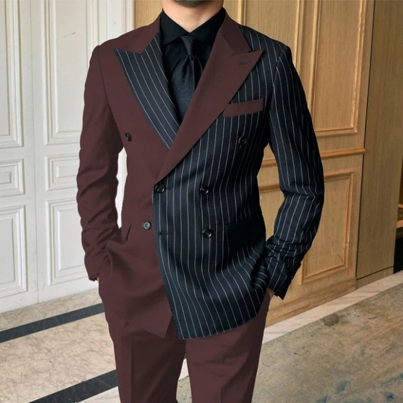 Men's Suit Two-piece Striped Splicing Leisure Business Banquet Suit
