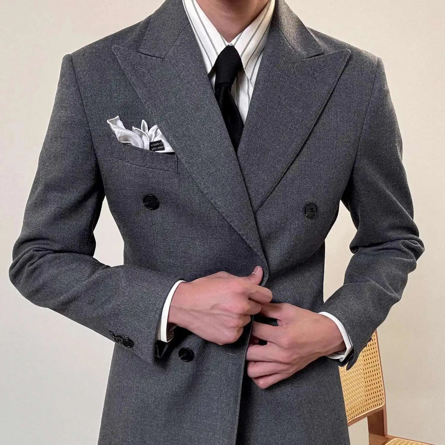 Italian Style Double Breasted Blazer Men Lapel Collar Casual Business Autumn Jacket Men Blazer Masculino Slim Fit Blazer Hombre