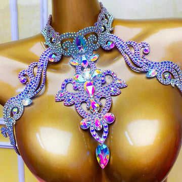Latin Belly Dance Special Neck Hanging Colorful Necklace with Back Oriental Dance Performance Dress Chest Chain Accessories