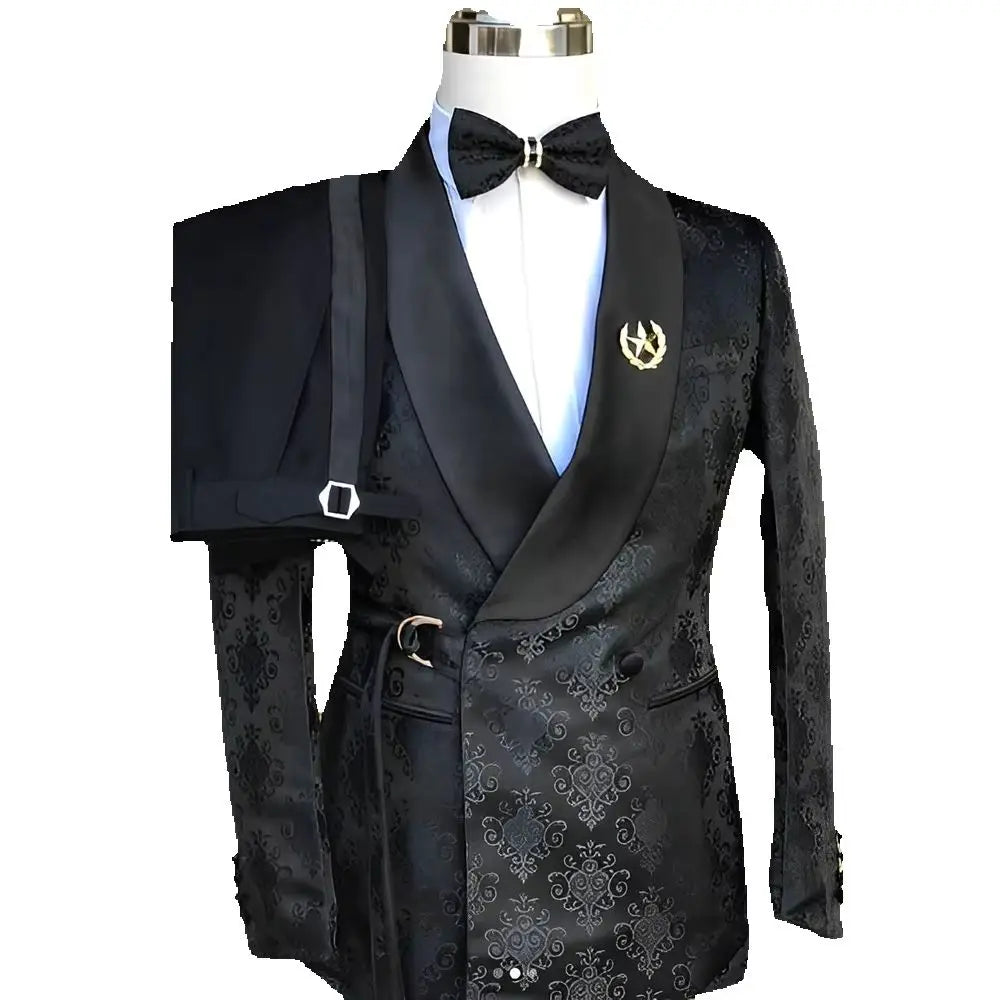 Traje de hombre de 2 piezas con estampado negro, esmoquin para novio de boda, traje premium a medida para hombre, tallas XS-5XL, blazer y pantalón.