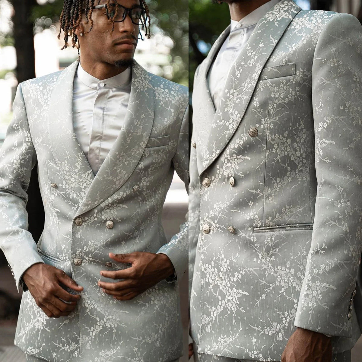 Classic Jacquard Men's Suit 2 Pieces Jacket Pants Shawl Lapel Double Breasted Coat Formal Occasion Prom Customized