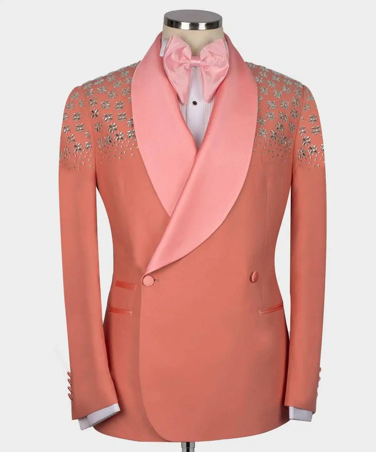 Sparkly Men Wedding Suits Crystal Shawl Lapel Double Breasted Tuxedos Groom Business Party 2 Psc Blazer Pants Custom Made