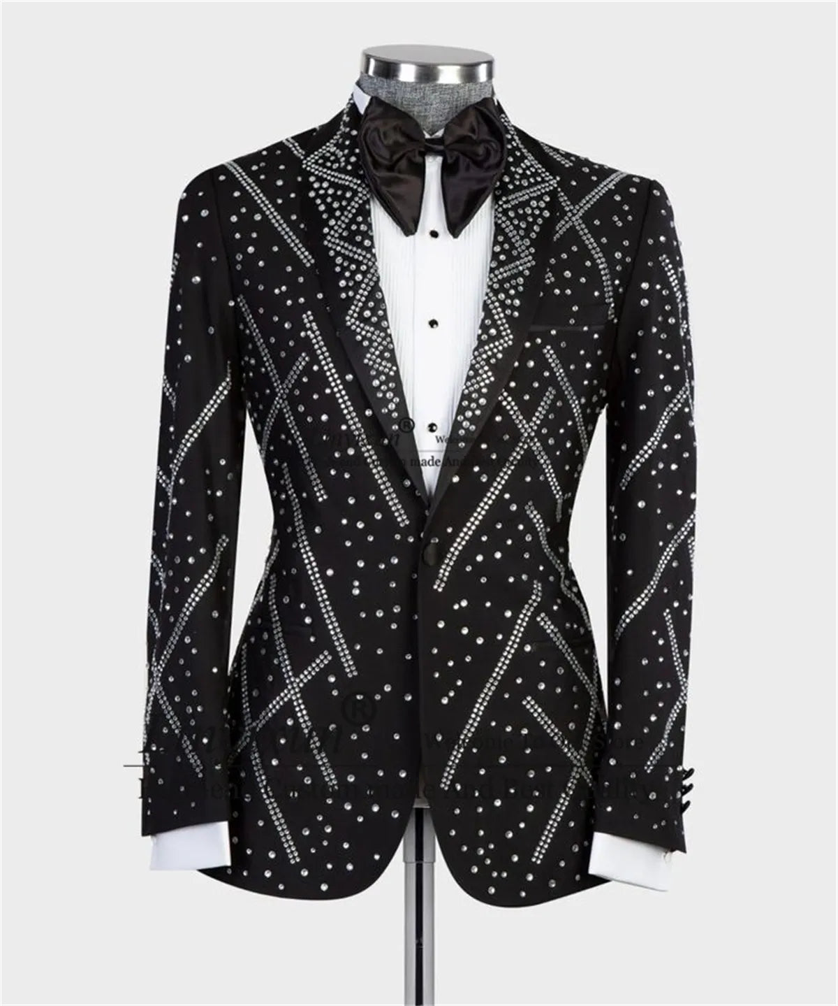 Luxury Crystal Men Suits Beaded Lapel Groom Wedding Tuxedo 2 Pieces Sets Bridegroom Prom Blazers Slim Fit Party