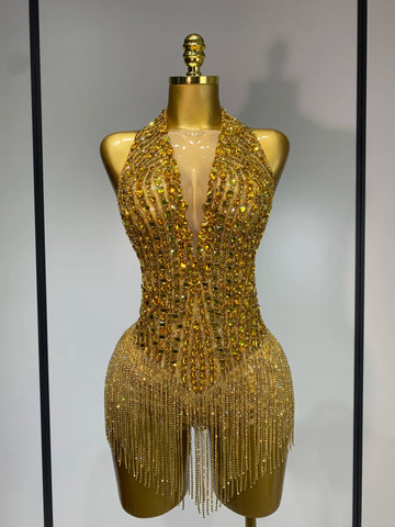 Women Sexy See Through Stretch Bodysuits Birthday Dancer Performance Wear Mesh Luxury Rhinestone Nightclub Hotwife Outfit