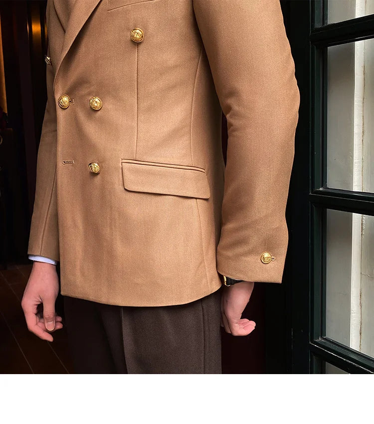 Blazer de estilo británico para hombre, traje ajustado de dos piezas con doble botonadura, color liso, informal y moderno.