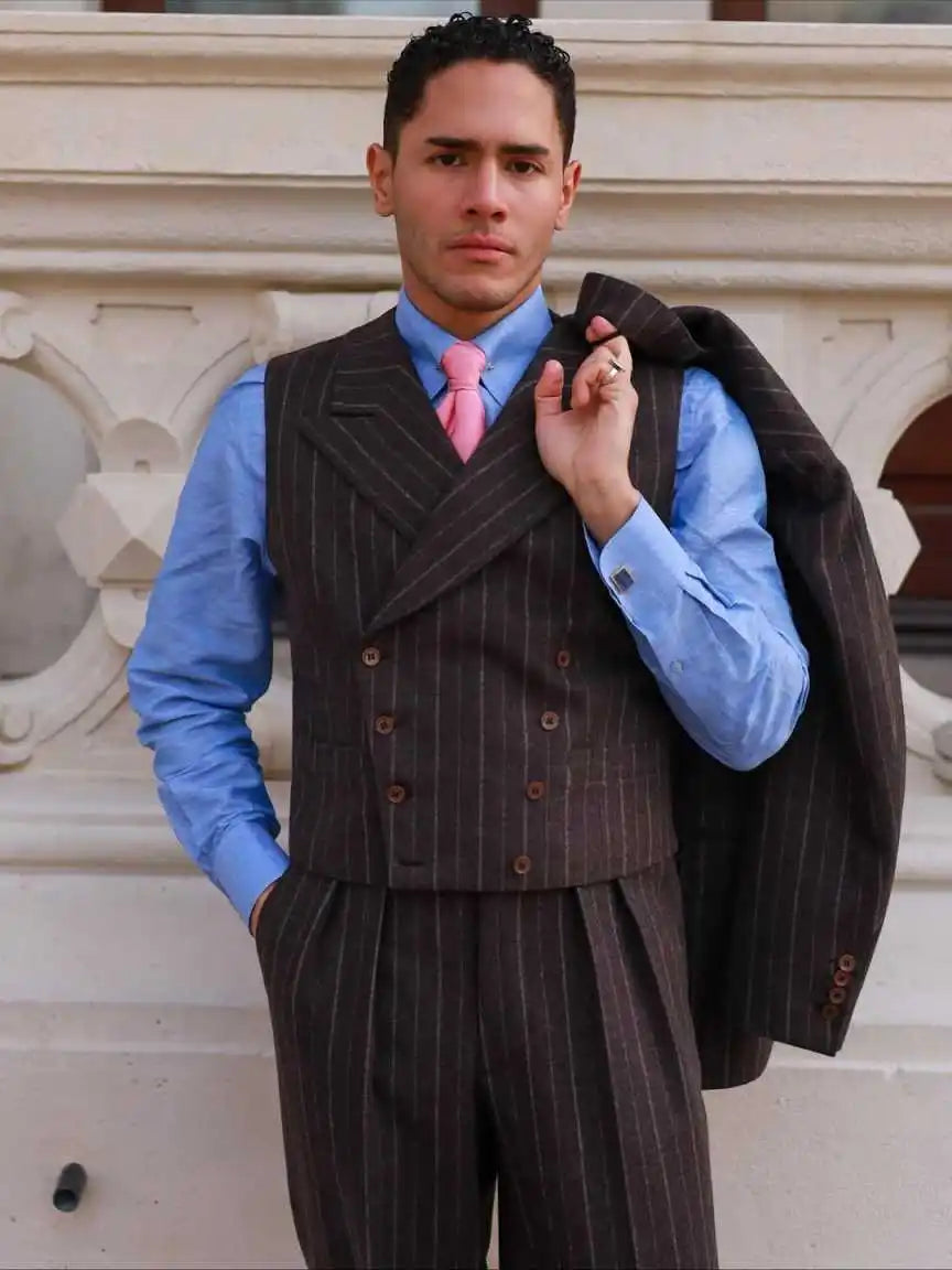 Fashion Wedding Tuxedos Pinstripe 3 PCS Jacket Vest Pants Men Suit Classic Fit  Double Breasted Evening Groom Coat Customized