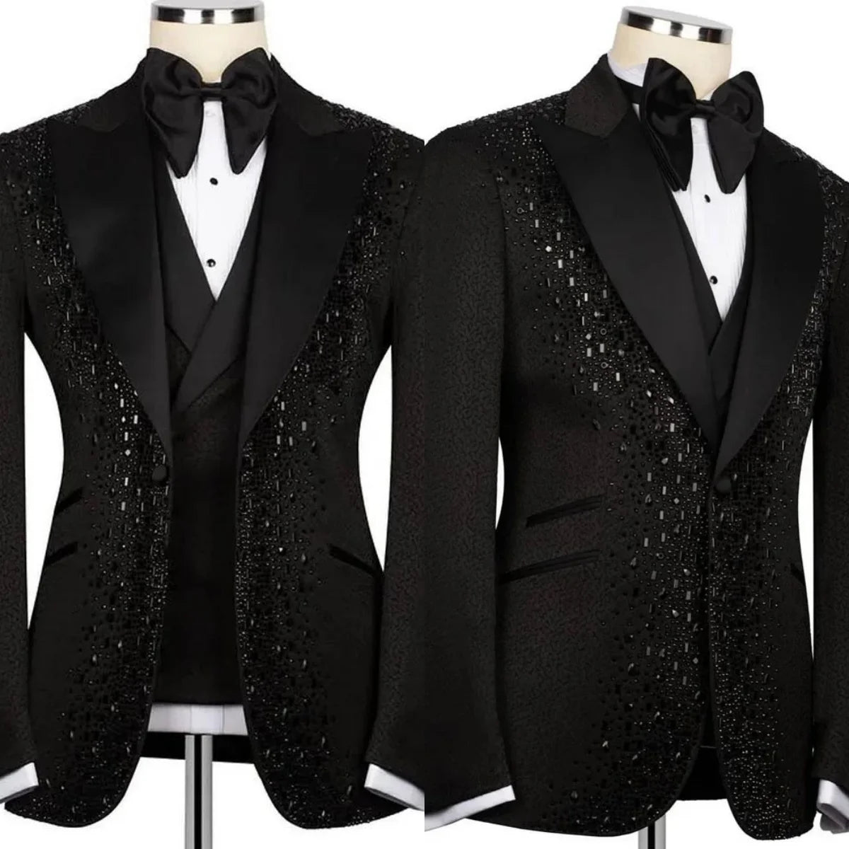 Men Suits for Wedding One Piece Coat Tailor-Made Beaded Peaked Lapel Blazer Rhinestone Groom One Button Customized Only Jacket