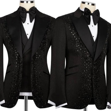 Men Suits for Wedding One Piece Coat Tailor-Made Beaded Peaked Lapel Blazer Rhinestone Groom One Button Customized Only Jacket