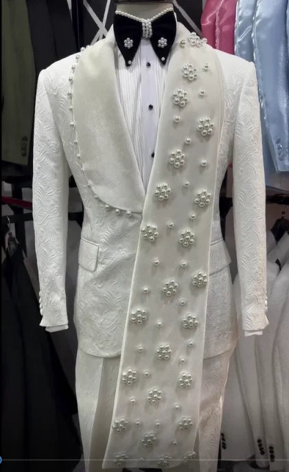 Design Man Tuxedos Jacquard 2 Piece Set Jacket Pants Wedding Suit Elegant Shawl Lapel Evening Groom Party Outfits Customized