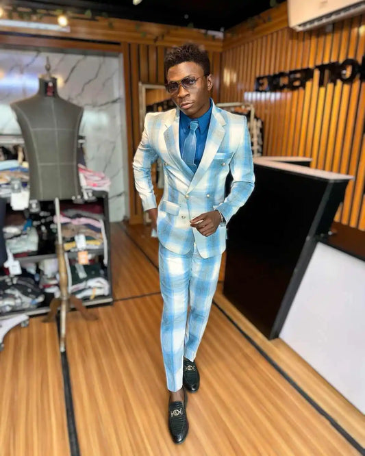 Plaid Classic Wedding Suits for Groom Notched Lapel Double Breasted Tuxedos Evening Party Prom 2 Pcs Jacket Pants Customized