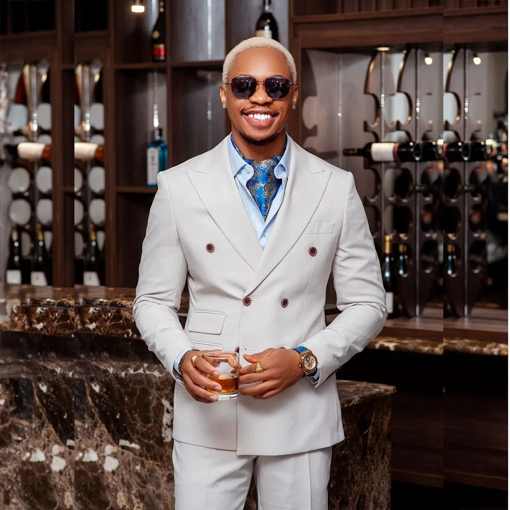Costume homme de luxe à double boutonnage, blazer élégant, revers en pointe, coupe slim, vêtements masculins de haute qualité, ensemble veste et pantalon 2 pièces