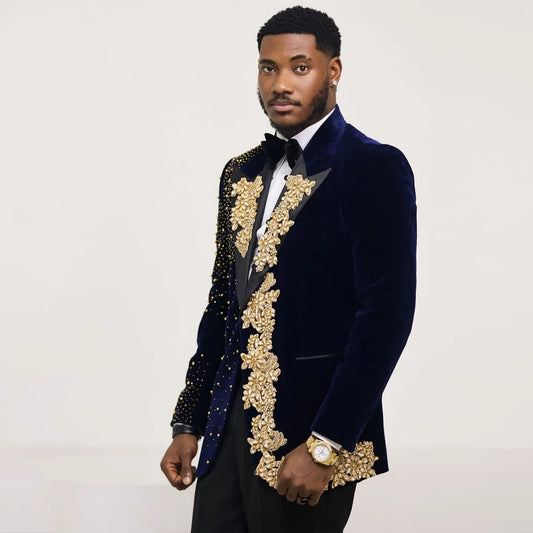 Customized Diamond 2 Pieces Sets Wedding Groom Tuxedos Shiny Male Applique Men Suits Slim Fit Prom Blazers Trajes Para Hombre