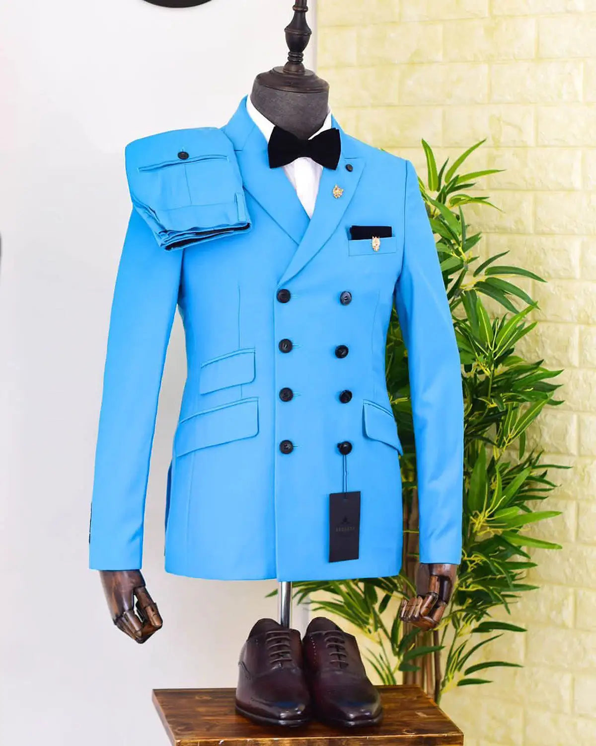 Simple Men Suits Notched Lapel Blazer 2 Piece Set Tuxedo Double Breasted Unique Design Groom Coat Customized Jacket Pants