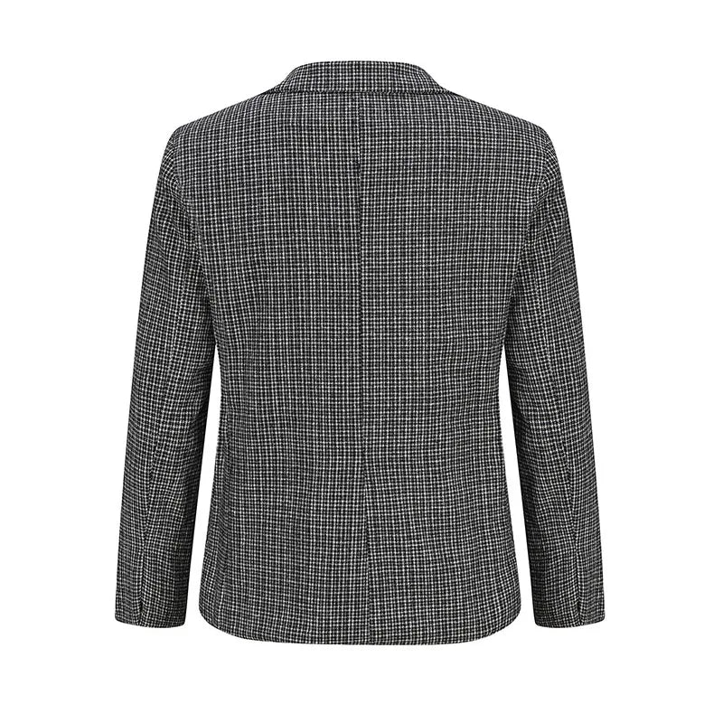 Autumn Men Blazers Slim Fit Plaid Suits Jackets Male Long Sleeve Double-breasted Outerwear Business Casual Coats