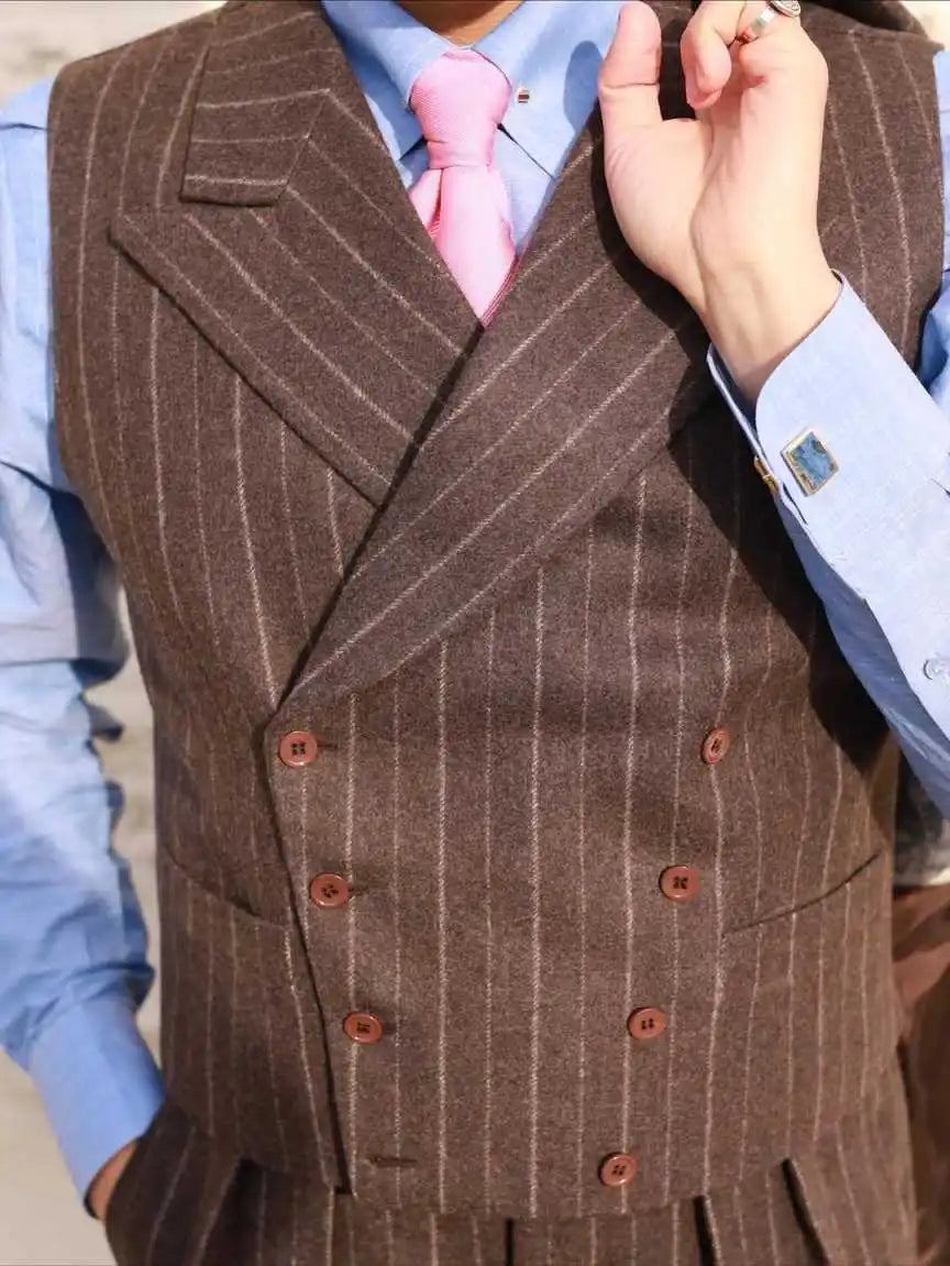 Fashion Wedding Tuxedos Pinstripe 3 PCS Jacket Vest Pants Men Suit Classic Fit  Double Breasted Evening Groom Coat Customized