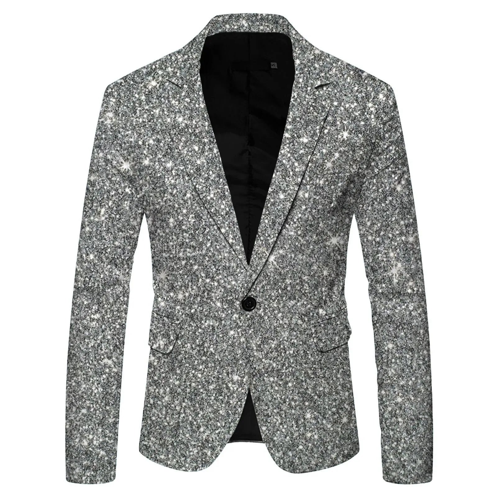 Traje de hombre con estampado de lentejuelas, solapa, botonadura sencilla, un botón, chaqueta deportiva, chaqueta de fiesta, abrigo informal