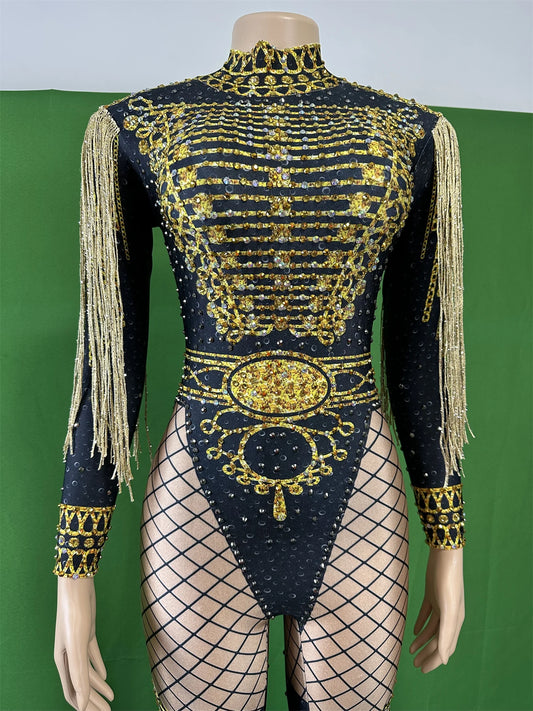 Combinaisons de danse extensibles pour femmes, à franges et strass, pour discothèque, chanteuse, drag queen, showgirl, nouveauté