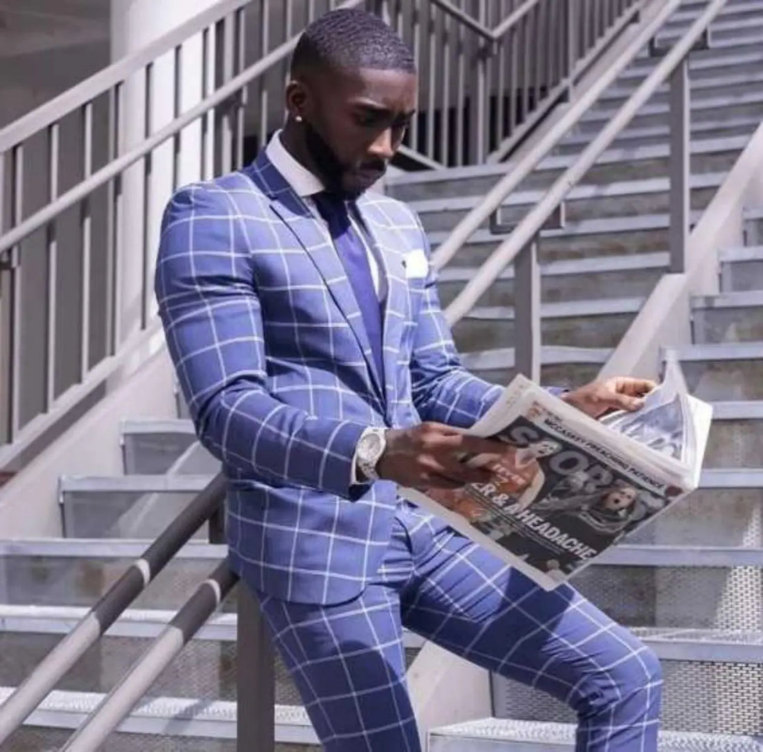 Plaid Men Wedding Suits Peaked Lapel Tuxedos Single Breasted Groom Wear 2 Pcs Jacket Pants Prom Evening Party Custom Made