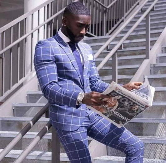 Plaid Men Wedding Suits Peaked Lapel Tuxedos Single Breasted Groom Wear 2 Pcs Jacket Pants Prom Evening Party Custom Made