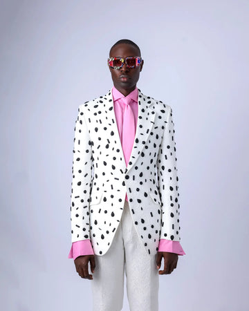 White Jacquard Men Suits Set 2 Pcs Blazer+Pant Trousers Luxury Wedding Tuxedo Cotton Formal Office Groom Prom Jacket Coat
