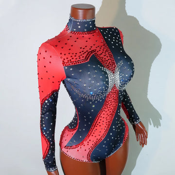 Body rouge sexy à strass scintillants, extensible, pour soirée, chanteuse, danse, pôle, discothèque, drag queen, tenue de soirée, discothèque, scène