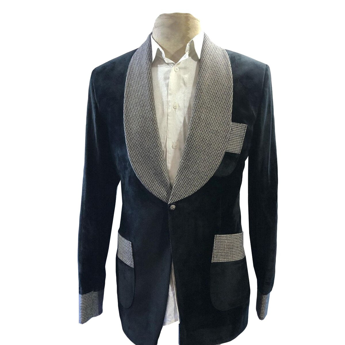 Costume classique d'hiver en velours pour homme, manteau une pièce, col à carreaux vintage, veste simple boutonnage, smoking de mariage sur mesure 