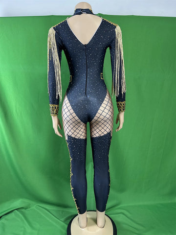 Combinaisons de danse extensibles pour femmes, à franges et strass, pour discothèque, chanteuse, drag queen, showgirl, nouveauté
