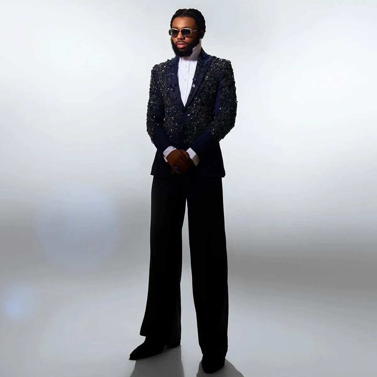 Luxury Groom Tuxedos Black Shinny Diamond Sequins Men's Wedding Suits Long Prom Blazers Bridegroom Customized