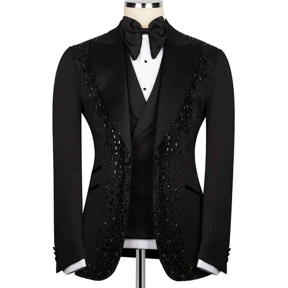 Men Suits for Wedding One Piece Coat Tailor-Made Beaded Peaked Lapel Blazer Rhinestone Groom One Button Customized Only Jacket