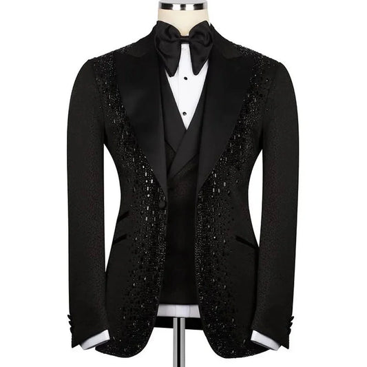 Men Suits for Wedding One Piece Coat Tailor-Made Beaded Peaked Lapel Blazer Rhinestone Groom One Button Customized Only Jacket