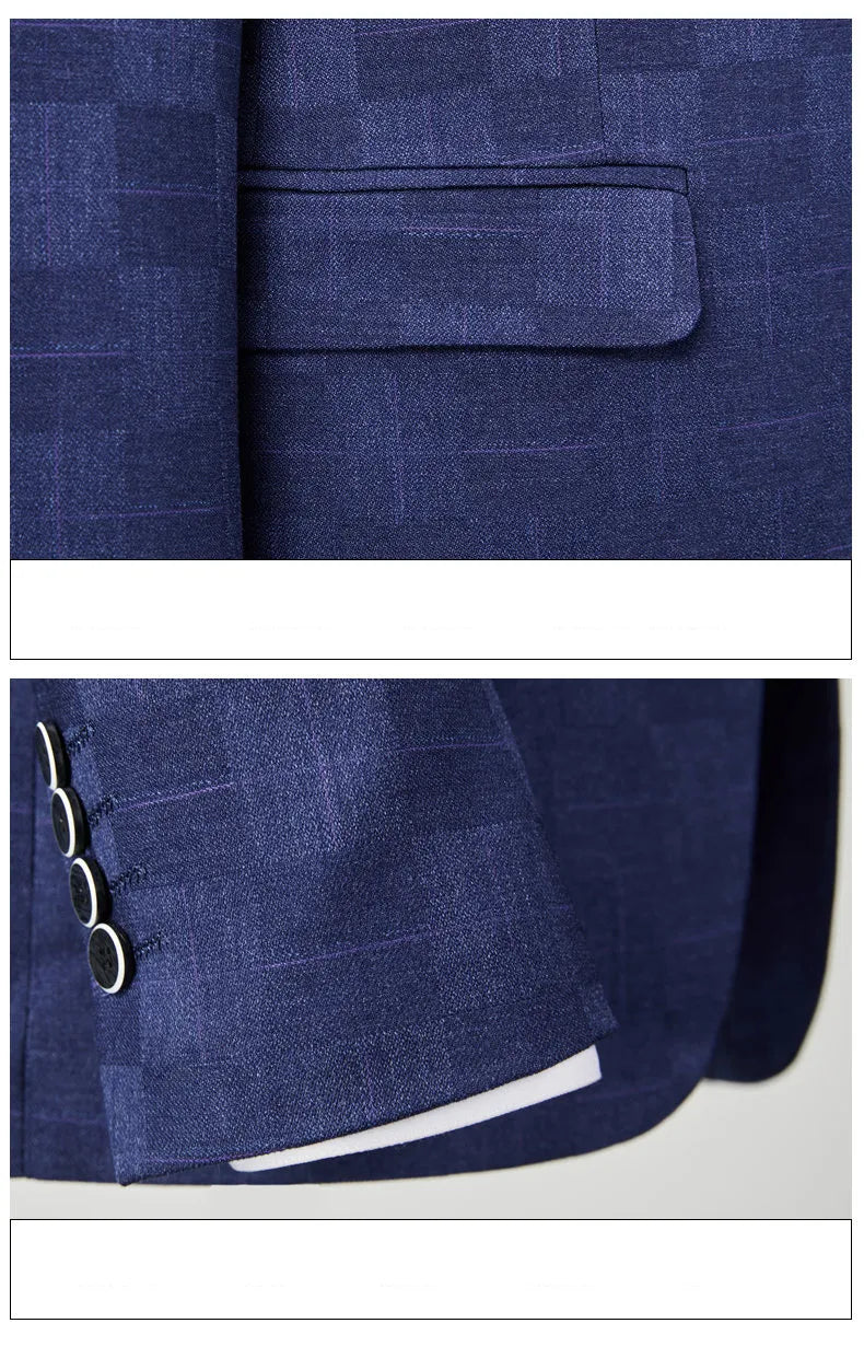 Plaid Men's Suit Korean Slim Suit Suit Men's Business Large Size Three-piece Set