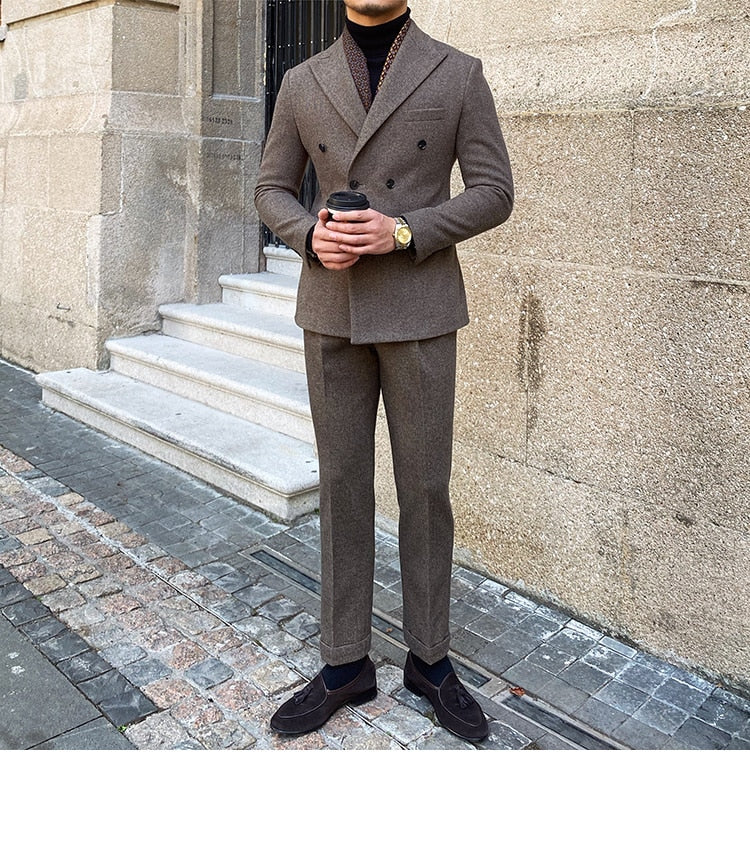 Wedding Suit For Men Business Formal Casual Double Breasted  Dress Suit 2 Pieces Office Work Party Prom Costume