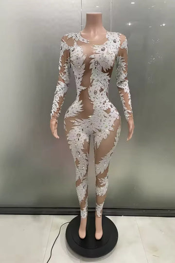 Shiny Crystal Sequins Sexy Body Suit for Night Club Party Club Performance Costume Stage Wear