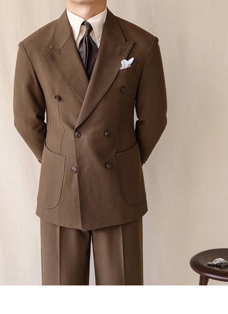 British Style Men Blazers Casual Business Double Breasted Casual Suit Jacket Wedding  Dress Coat Social Banquet Tuxedo Costume