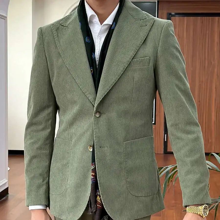 Light Green Corduroy Prom Blazers for Men British Gentleman Suit Naples Blazer Men Business Suit Blazer Hombre