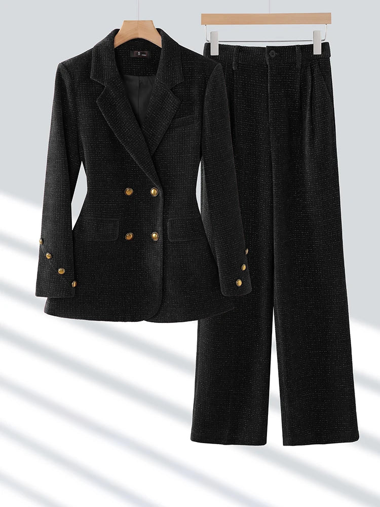 Traje de oficina para mujer, color rosa y café, color negro, para trabajo de negocios, chaqueta, blazer y pantalón, conjunto formal de 2 piezas.