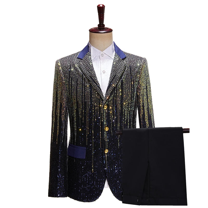 Glamoroso conjunto de esmoquin con lentejuelas para hombre, blazer y pantalón, para fiestas, bodas y eventos especiales: una declaración de moda a medida.