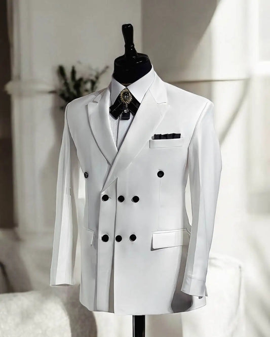 Designer Men Wedding Suits Coat Peaked Lapel Three Breasted Tuxedos Groom Business Blazer Custom Made Only Jacket
