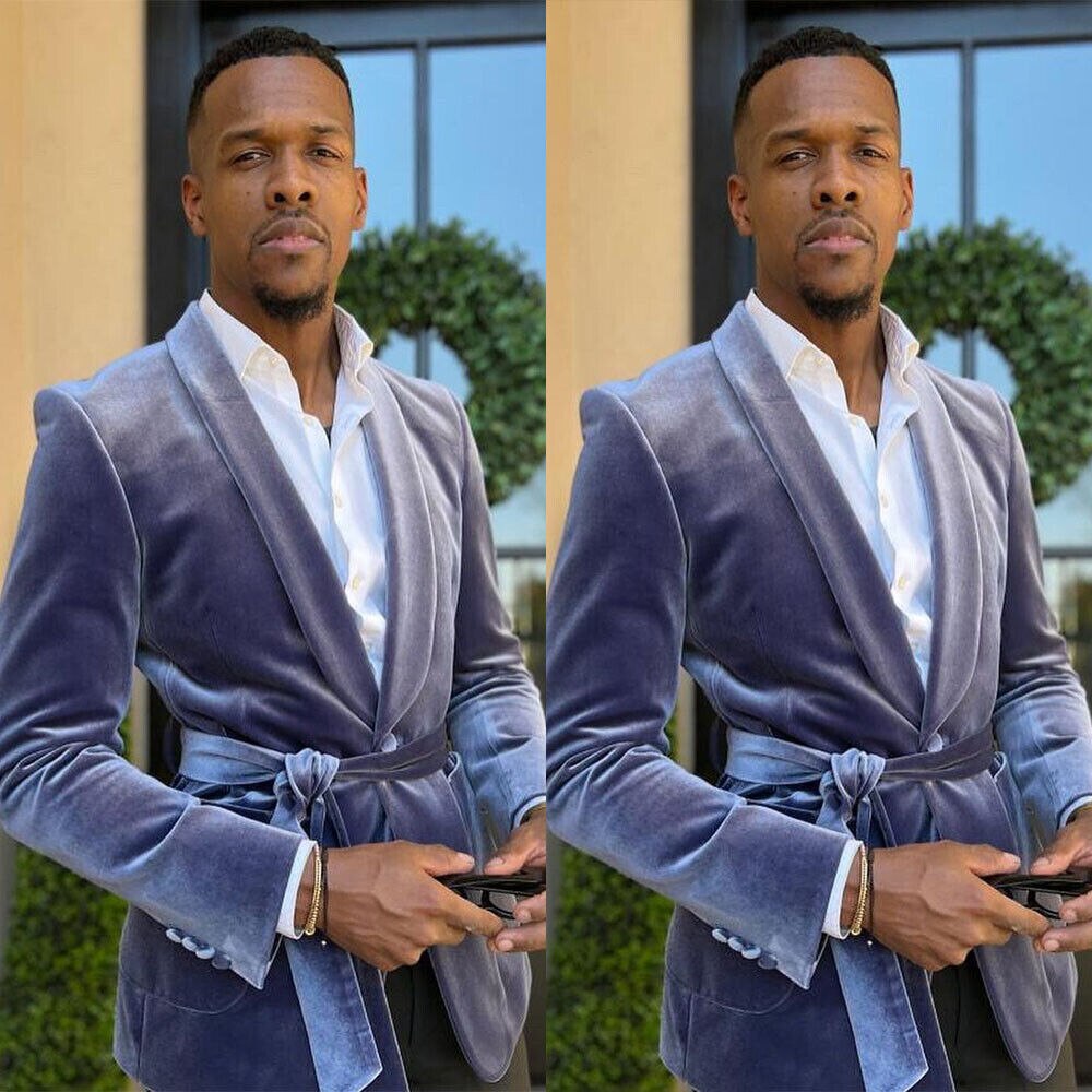 Trajes de terciopelo para hombre, traje de boda con solapa de pico y cinturón, chaqueta, esmoquin de novio, hecho a medida, para fiesta de boda, ropa de fiesta para novio 