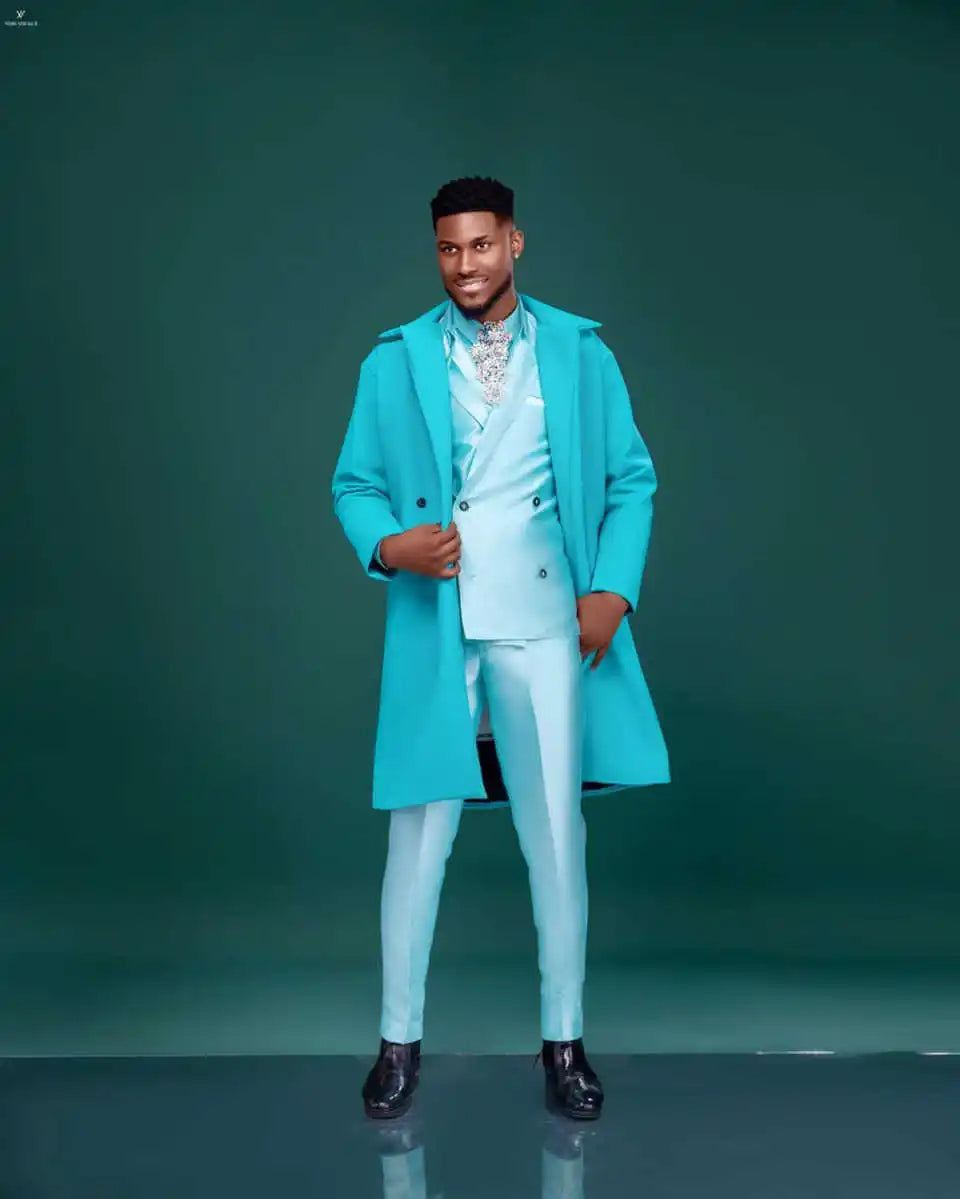 Winter Woolen Men's Wedding Long Blazer Peaked Lapel Jacket Tuxedos Business Party Wear Long Overcoat Customized