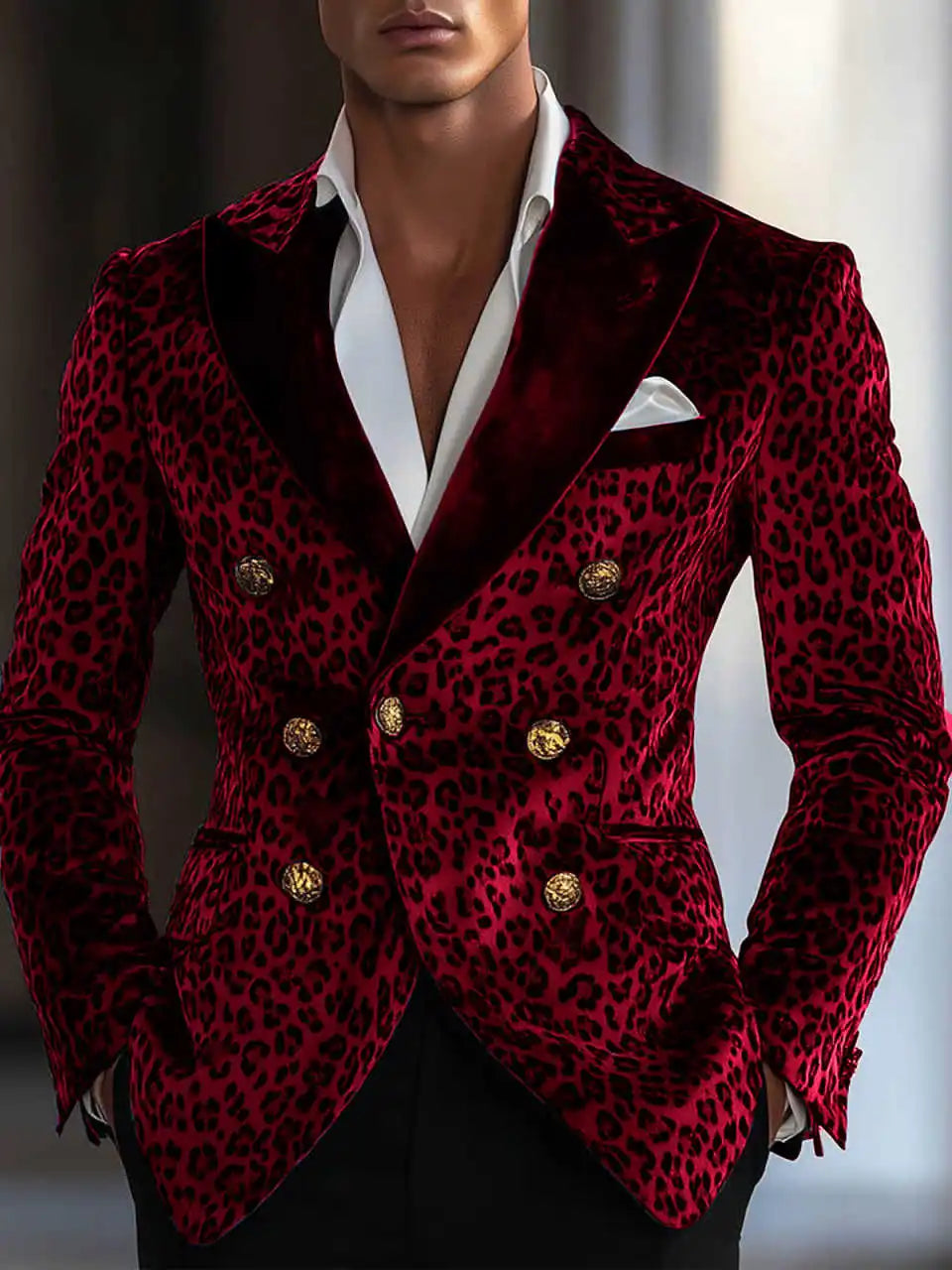 Modern Leopard Print Men's Suit Coat Notched Lapel Tuxedos Double Breasted Groom Wear Business Party Only Blazer Customized
