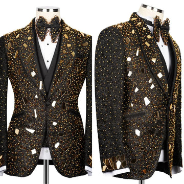 Men Wedding Suits Gorgeous Shawl Lapel Tailor-Made 3 Pieces Set Beading Pearls Groom Blazer Customized Jacket Vest Pants